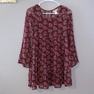 Zoe & Rose band of Gypsies boho maroon bell sleeves mini dress